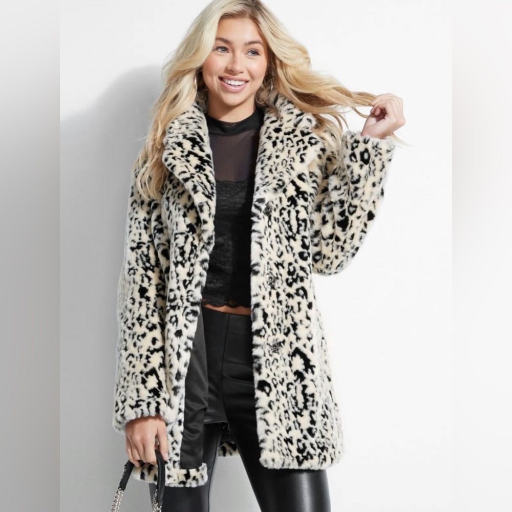 GUESS Faux Fur Cheetah Trench Size Small